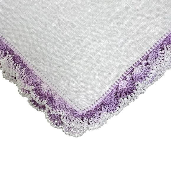 Vintage White Handkerchief Scalloped Edge Purple Crochet Trim Hankie 12x12 - Picture 5 of 9